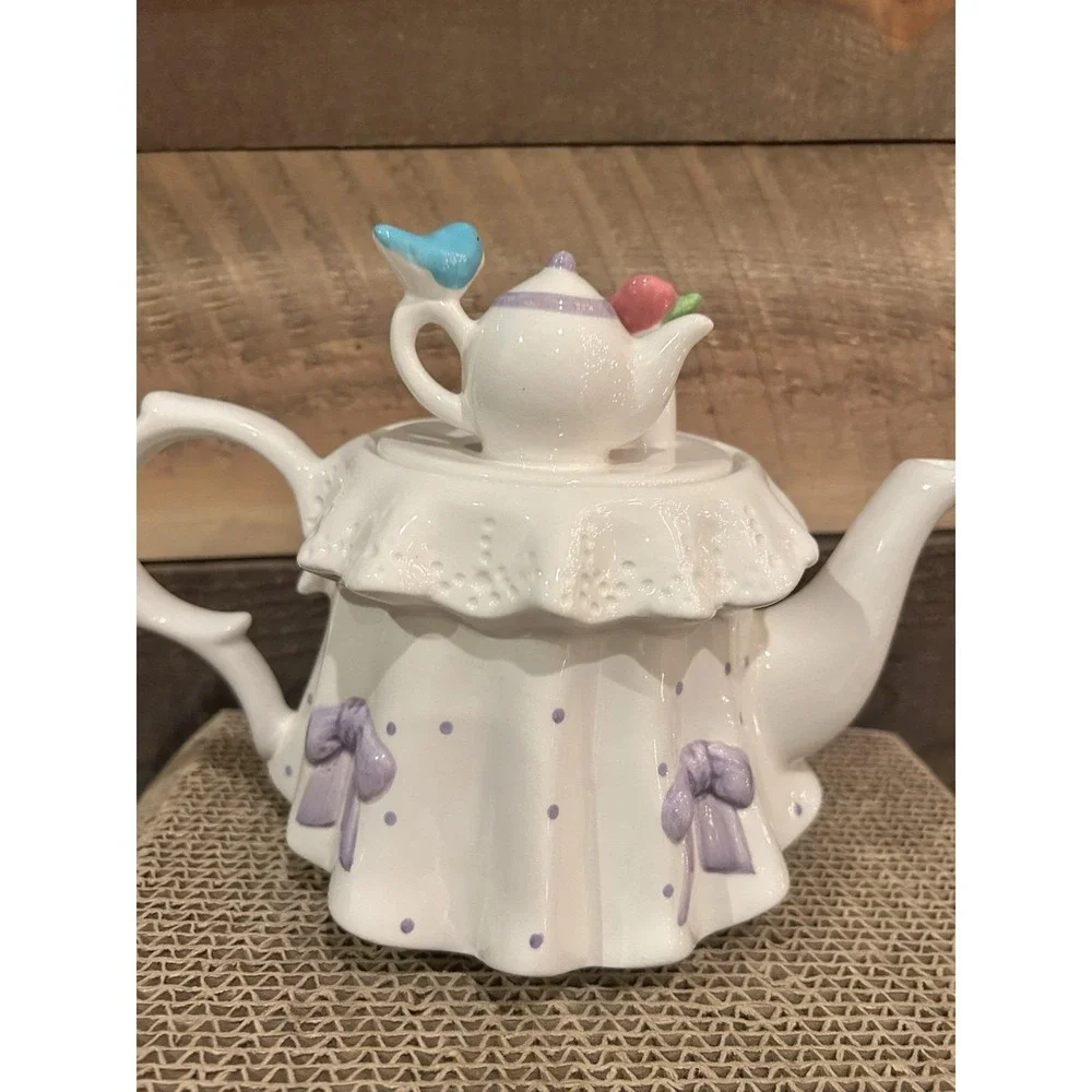 Teleflora Lavender‎ Polka Dots & Bows Princess Tea Party Teapot